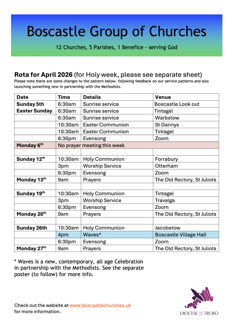 April Rota April Services Rota - Boscastle Group of Churches